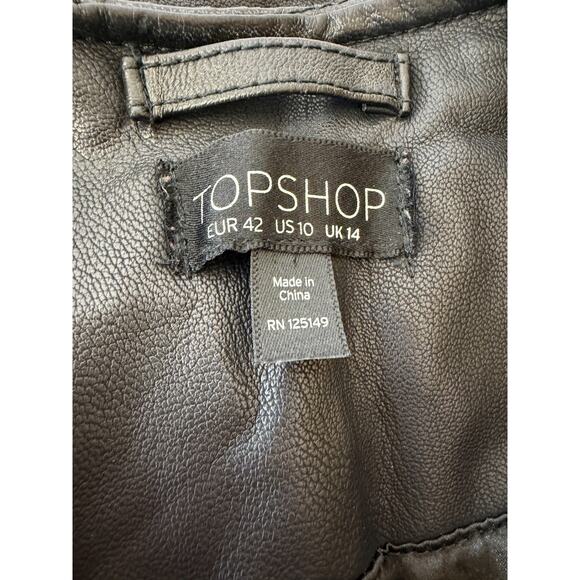 Top Shop Black Faux Leather Embroidered Moto Jacket Womens 10 / Medium #1-0166 - Picture 13 of 13